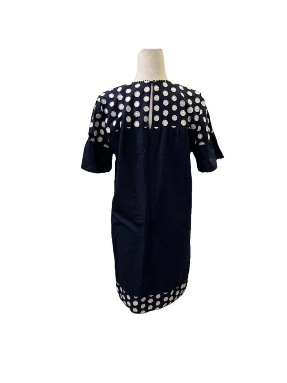 J Crew Bell Sleeve Polkadot Navy Blue Cotton Short Dress Size 6